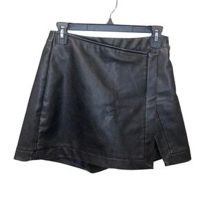 Zara Distressed Black Faux Leather Mini Skort
